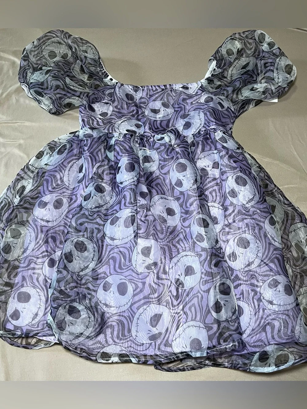 Girls' Jack Skellington Short Puff Sleeve Dress - Purple size XL 14